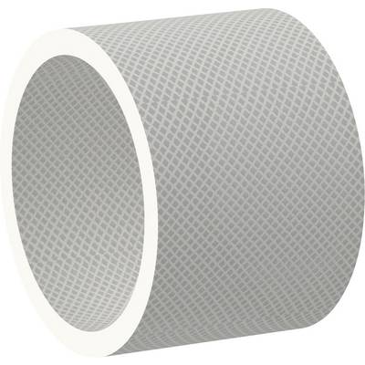 A grey, cylindrical cardboard tube with a ribbed pattern. Typically used as a toilet paper roll core without the paper.