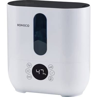 Humidifier with digital display showing '47%'. Several setting icons underneath.