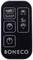 Black remote control with 'BONECO' logo. Buttons: 'AUTO SLEEP', fan control, mode selection, power on/off. Rectangular shape.