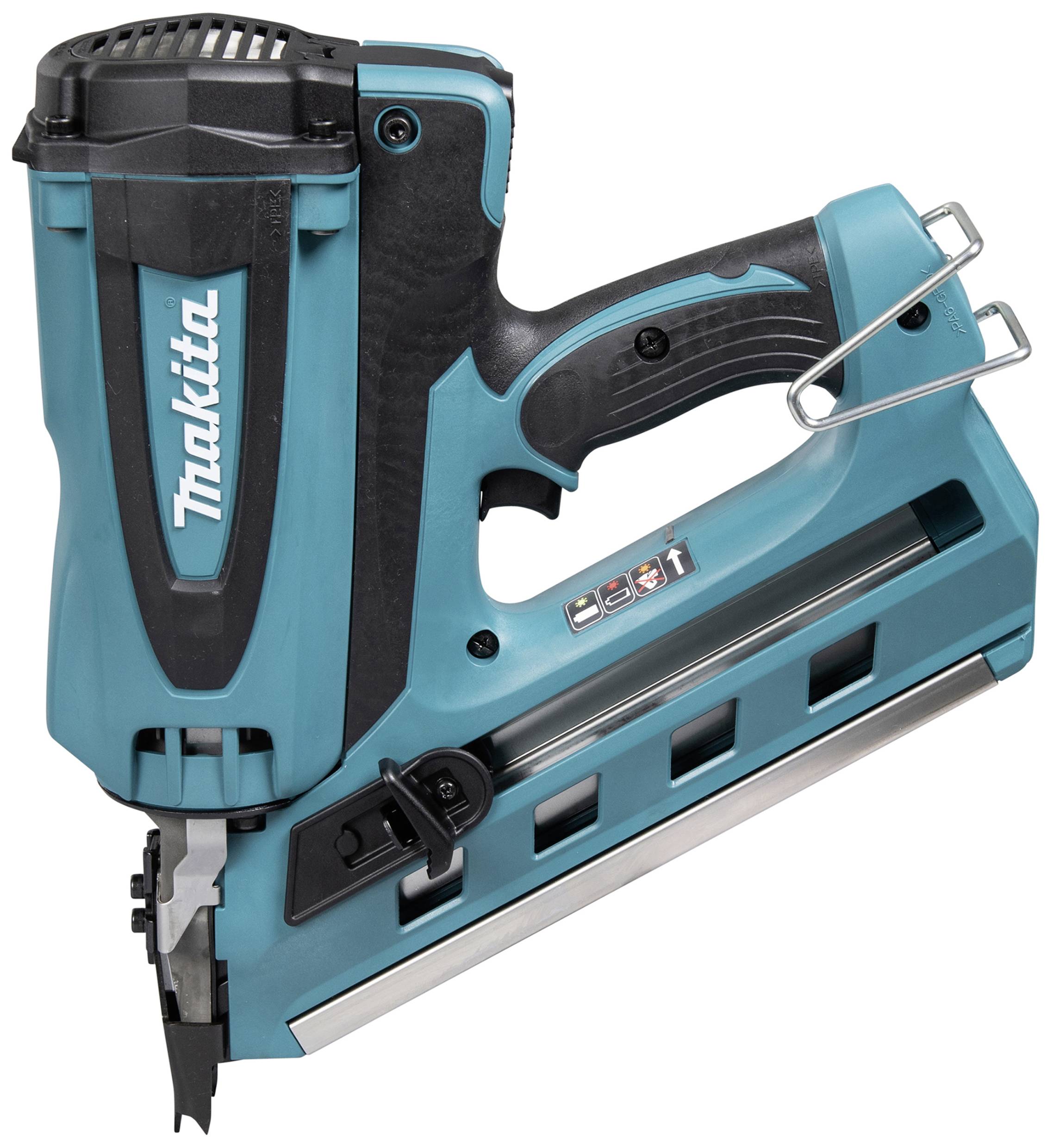Battery-powered nail gun in navy blue and black, suitable for precise work in woodworking or construction projects.
