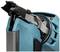 A close-up of a blue power tool shows the front part of a staple gun with metal staples.