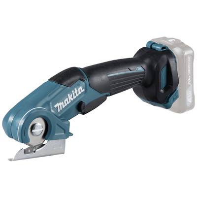 Cordless battery-powered scissors in blue and black with an ergonomic handle, used for cutting materials, displaying a brand logo.