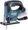 Battery-powered jigsaw by Makita with an ergonomic handle, suitable for precise cutting of wood and metal.
