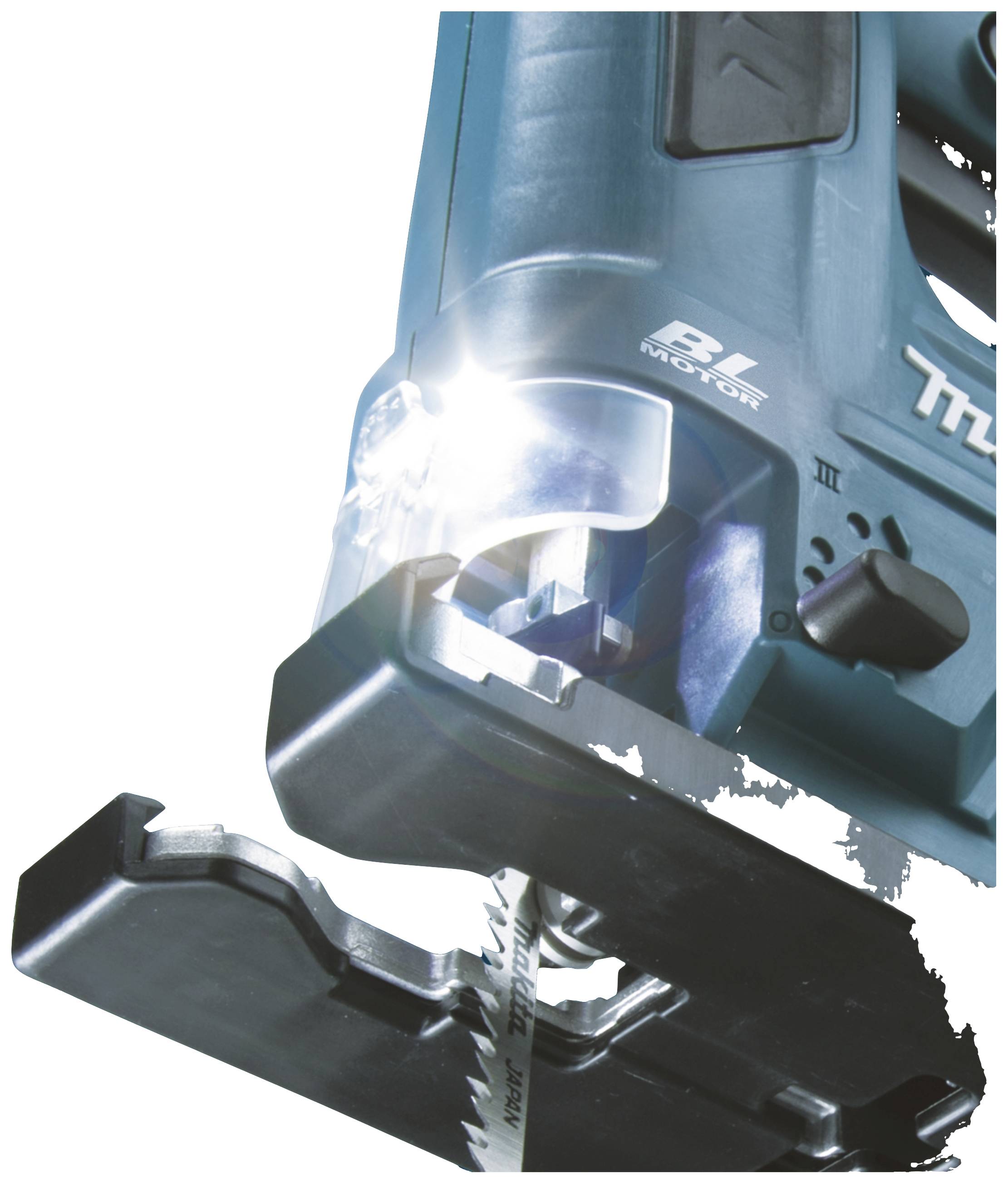 A green hand-held hacksaw with an illuminated LED light, showing the blade clamp mechanism and 'BL Motor' lettering.