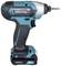 Cordless Impact Driver in Blue and Black with Grey Head. Features an ergonomic handle and is powered by a Lithium-Ion battery.