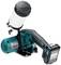 Cordless Makita air compressor with a green and black housing and white tank, designed for use on construction sites.