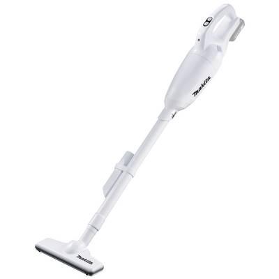 A cordless handheld vacuum cleaner in white with a sleek, ergonomic design and a floor brush, perfect for quick cleaning.