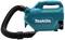A portable, turquoise handheld vacuum cleaner with a flexible hose and ergonomic handle. 'Makita' brand logo on the side.
