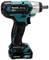 A cordless impact driver with a blue-black casing. Battery located on the underside, handle with ergonomic lines.
