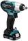An electric impact driver in black and turquoise with a lithium-ion battery beneath. Suitable for various screwdriving tasks.