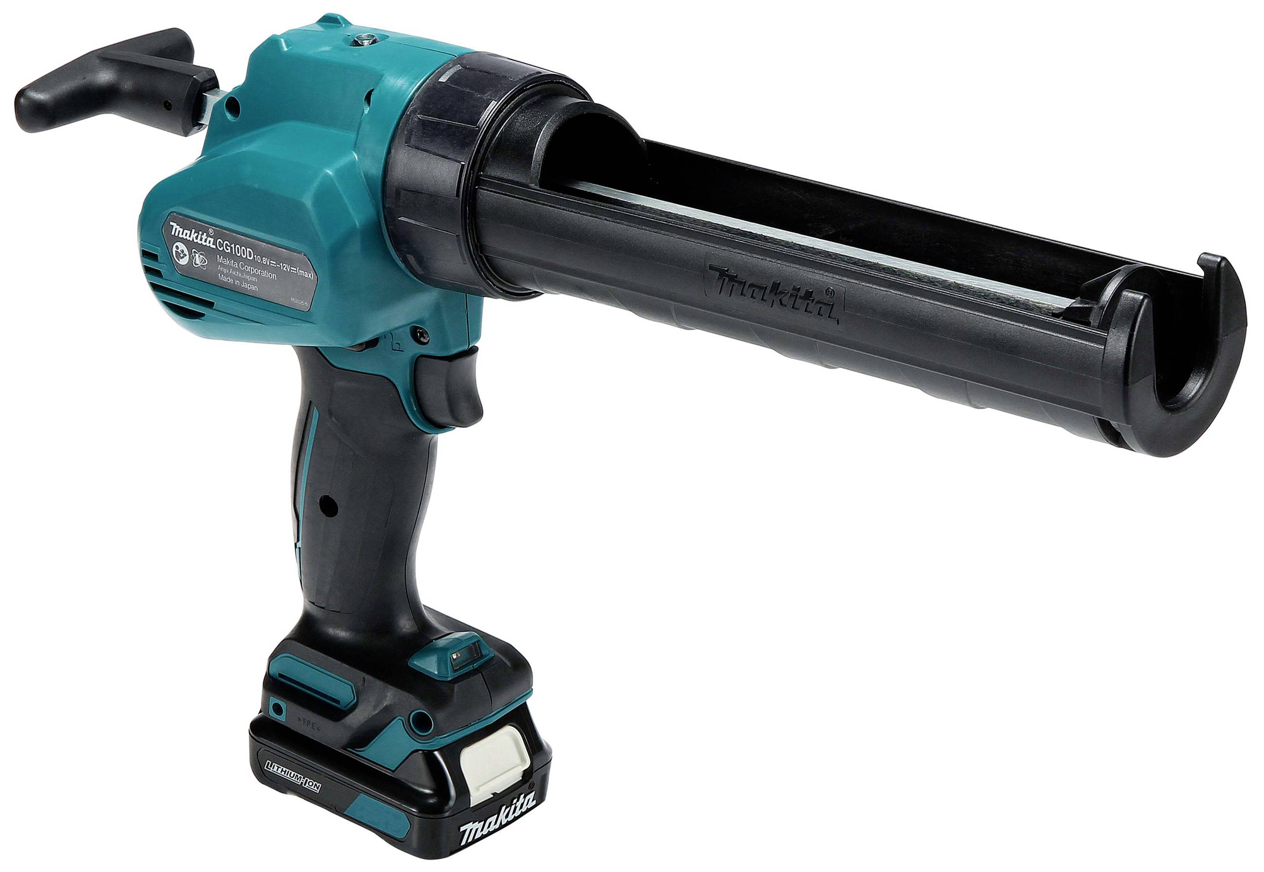 Cordless Battery-Powered Cartridge Press in Cyan and Black. Tool for Applying Sealants Evenly.
