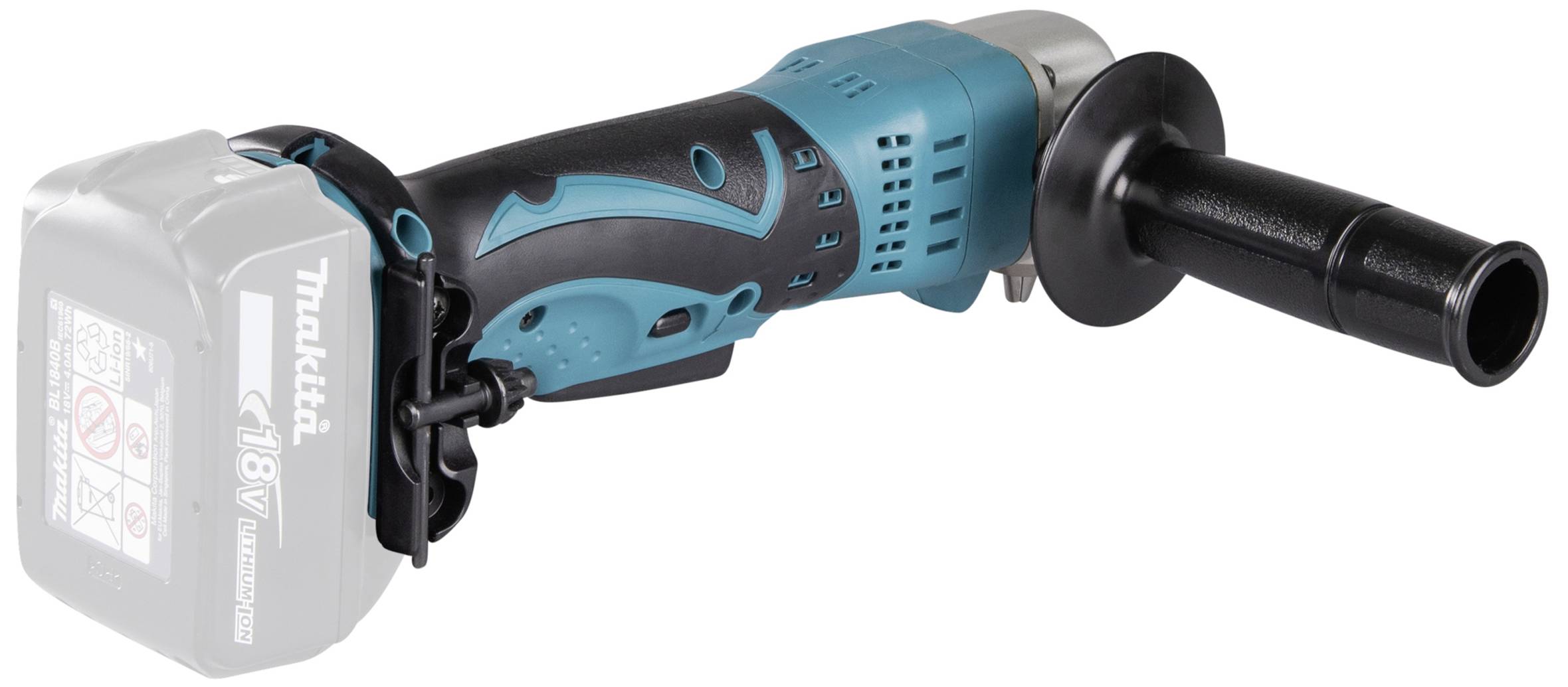 Cordless drill driver with ergonomic grip and side handle, featuring a discreetly integrated battery.