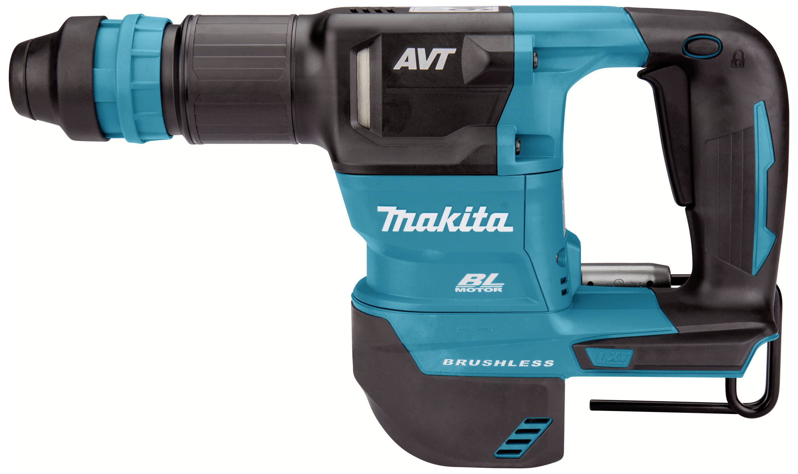 Battery drill hammer, Makita brand, in blue and black. Tool with ergonomic handle, suitable for demanding drilling work.