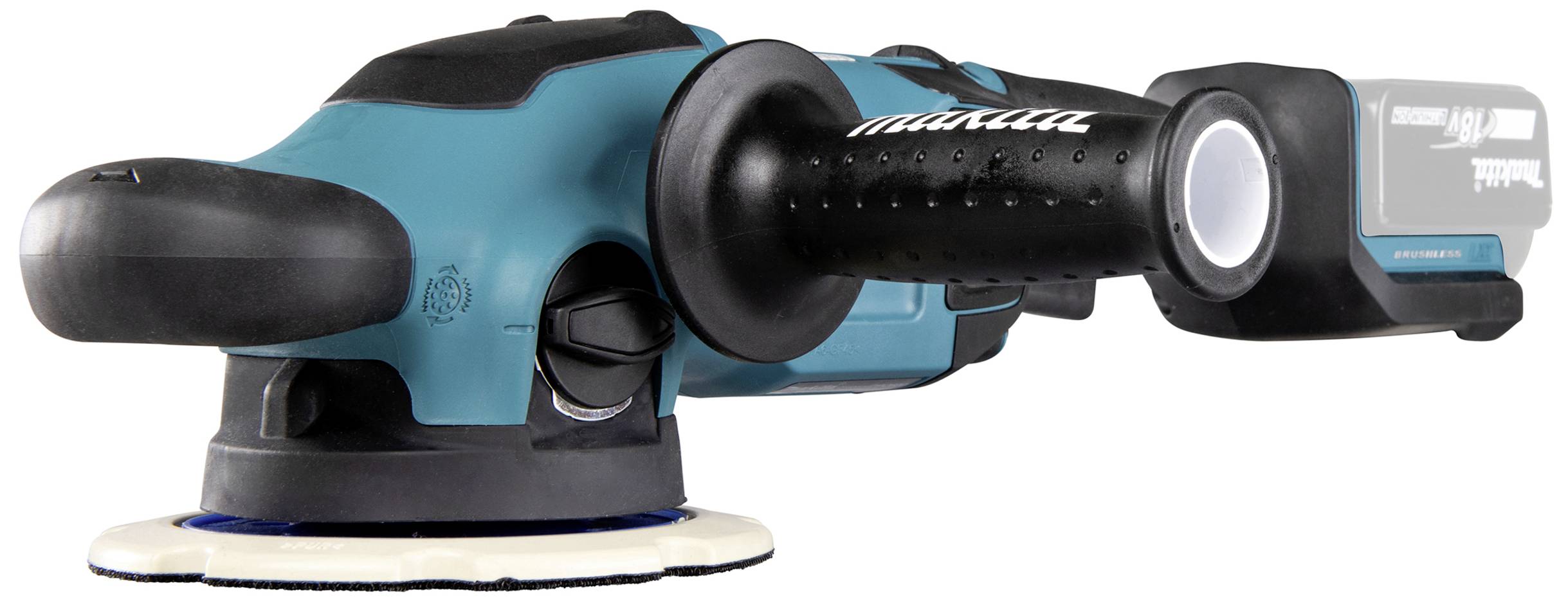 An electric polishing device with blue and black casing. It has a large handle and is suitable for car paint care.