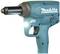 An electric, turquoise pneumatic screwdriver with an ergonomic handle and a bright LED light at the front.