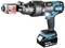 Battery-powered hydraulic cutting tool with Makita logo, blue and black, suitable for cutting metals and cables. Battery operated.