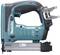 Blue and black cordless nail gun by Makita, LXT model, shown from the side. Adapter and handle are visible.