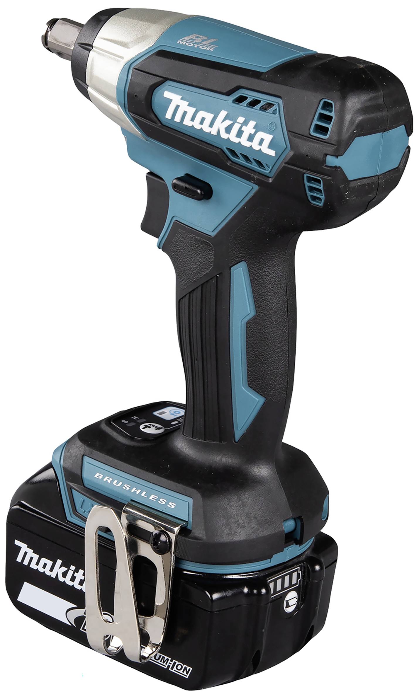 Makita cordless electric screwdriver with black and blue design. Ideal for DIY projects and construction site applications.