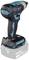 Cordless drill in black and blue, 18V, with ergonomic handle and visible control elements. Brand name on the battery.