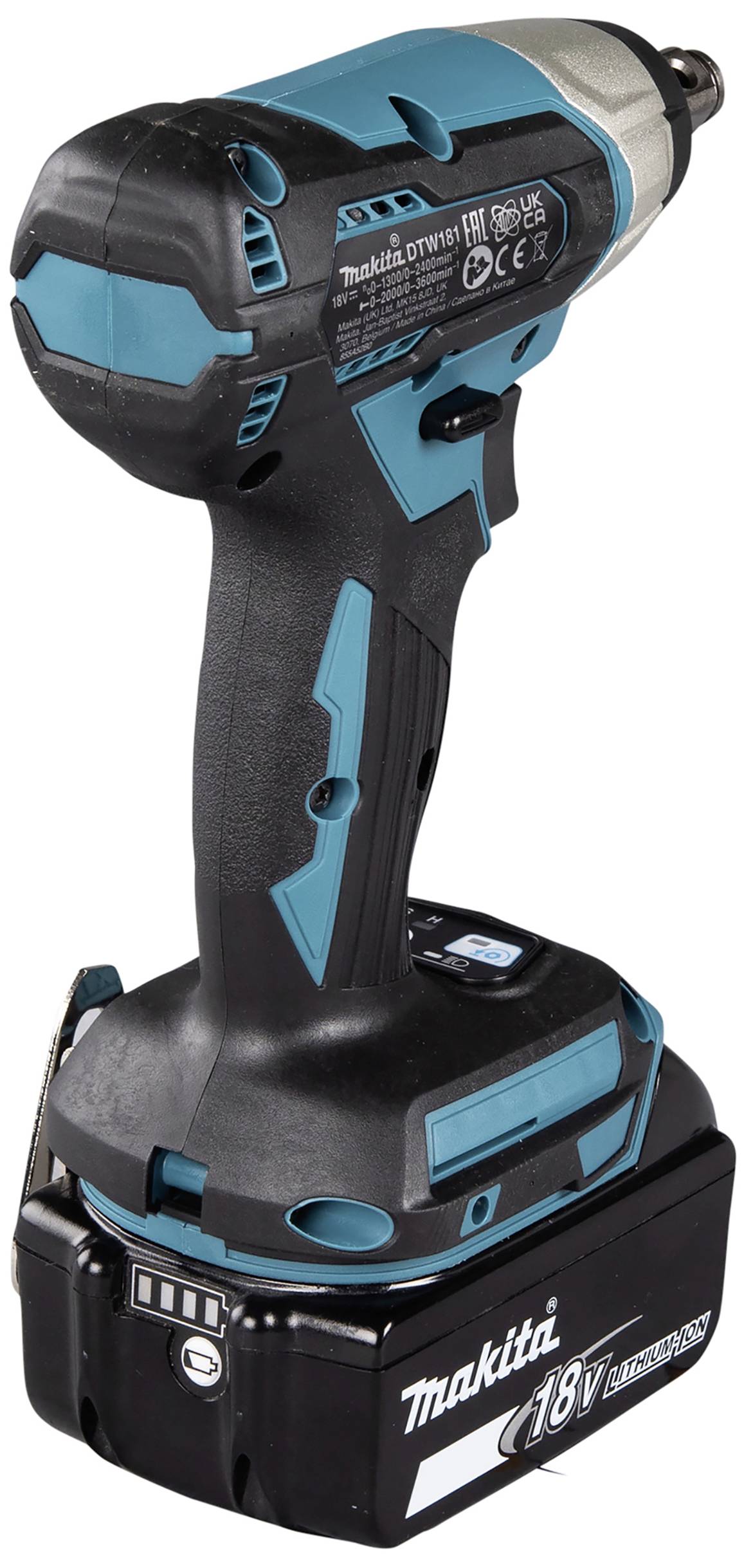 A black and blue cordless drill/impact driver by Makita with an 18V battery, slightly tilted, on a white background.