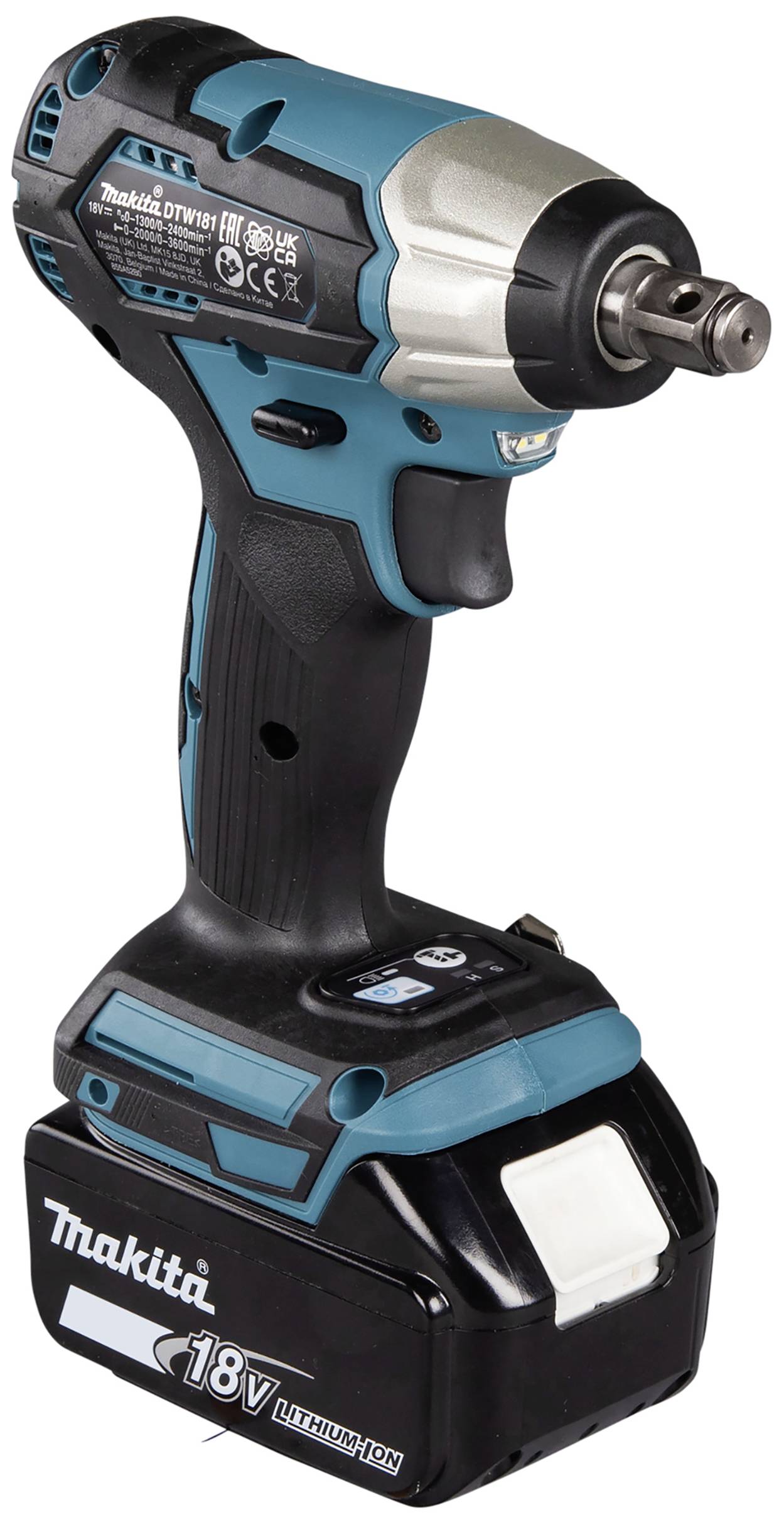 Cordless drill in turquoise and black design, 18V lithium-ion battery, robust housing, suitable for construction and DIY work.