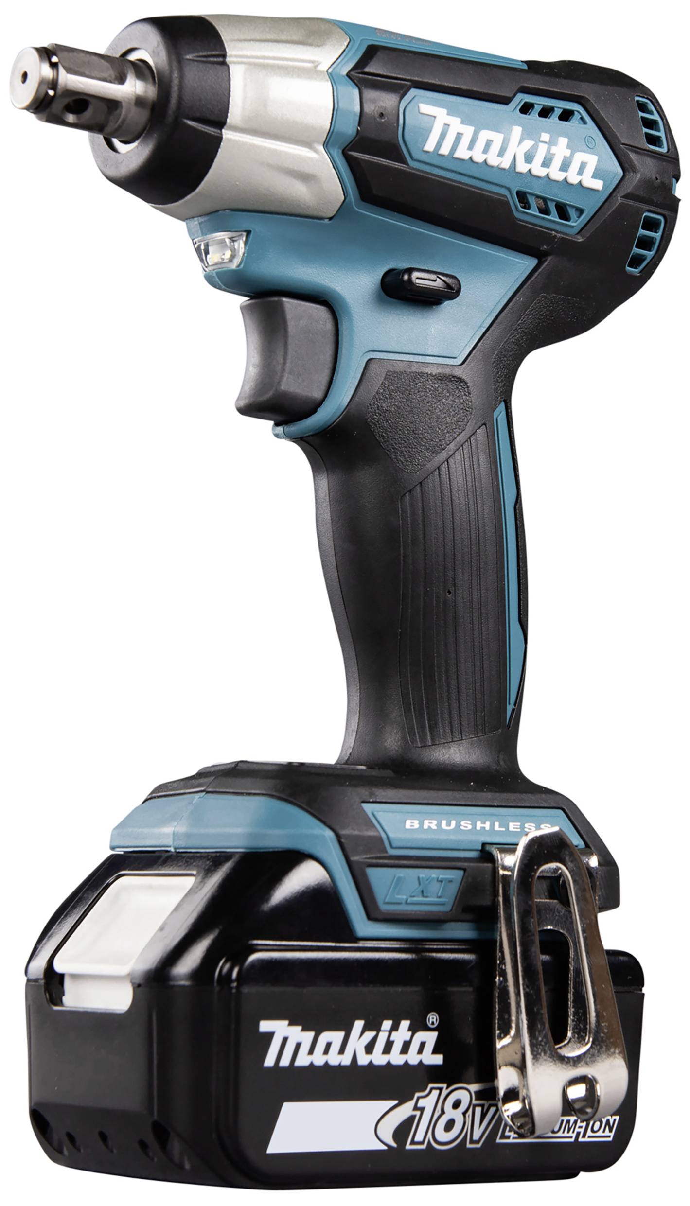 Cordless impact driver in blue and black with 'Makita' logo, compact design, brushless motor, 18V Li-Ion battery.