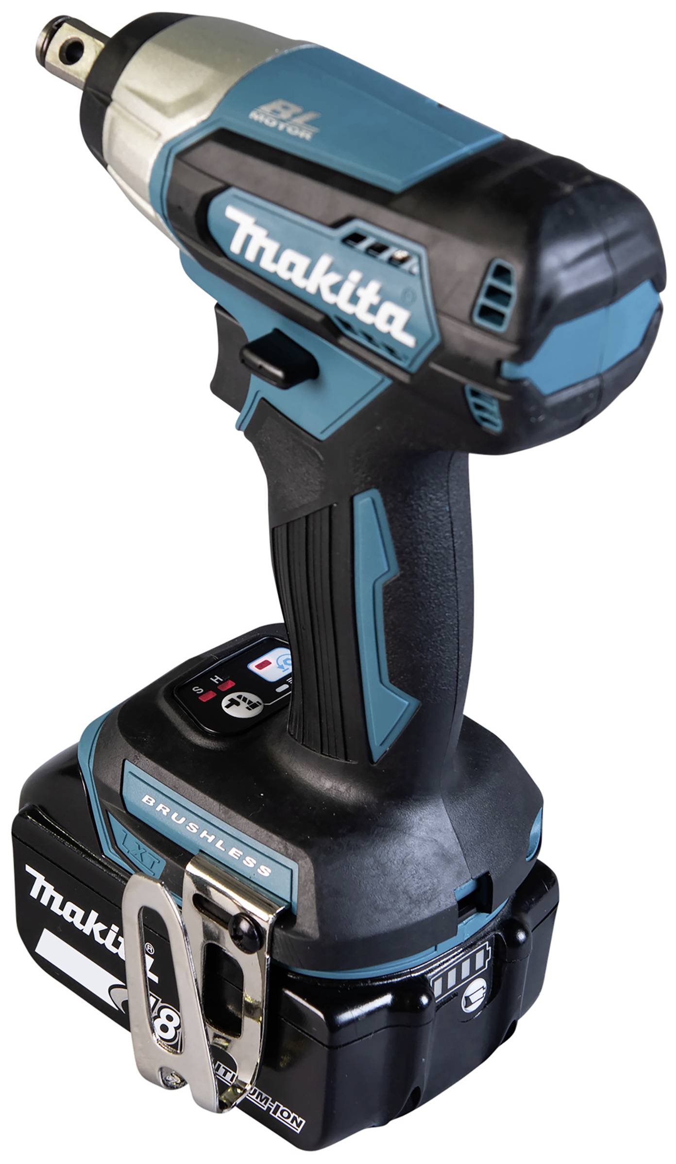 A cordless battery-powered impact driver from Makita, black and blue with silver accents, clearly shows the brand logo on the side.