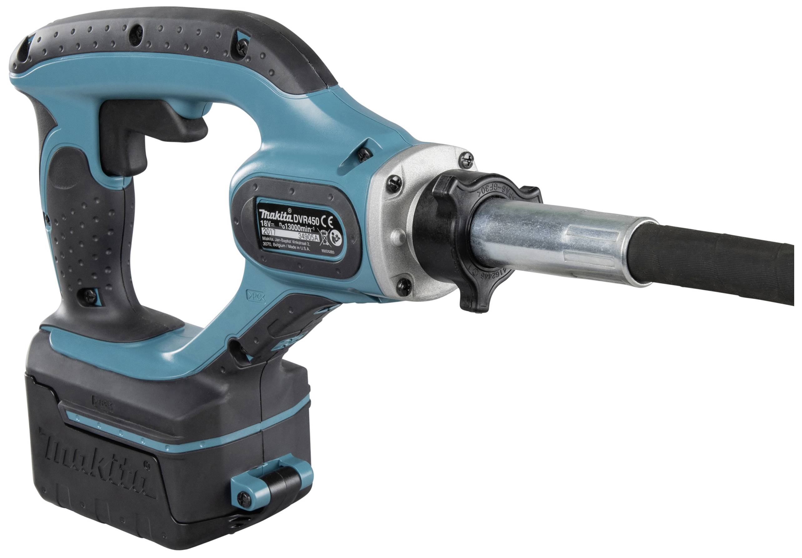 Electric impact driver with blue-black casing and battery, suitable for use in craft and construction work.