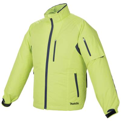 A bright yellow jacket with dark blue zips and the 'Makita' logo positioned bottom right. Suitable for visibility and protection.