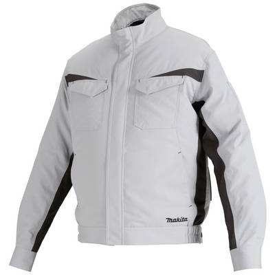 A grey jacket with black accents, two chest pockets and the 'Makita' logo.