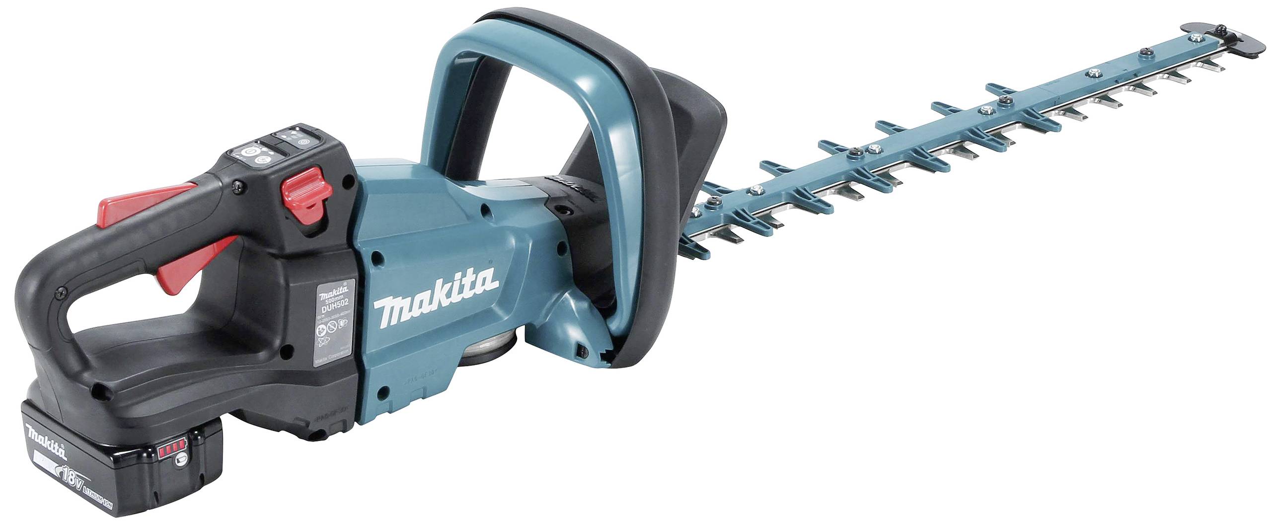 A cordless hedge trimmer with a long blade and ergonomic handle, perfect for precise hedge trimming.