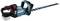 Electric hedge trimmer by Makita with a long, serrated cutting blade and ergonomic handle, suitable for garden work.