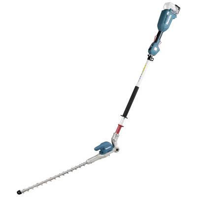 Electric hedge trimmer with long handle and adjustable cutting head, suitable for trimming tall hedges.