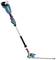Telescopic hedge trimmer in blue and black, with adjustable length and rotating head, suitable for tall hedges.