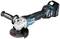 A cordless angle grinder with an ergonomic handle and 18V battery pack, suitable for cutting and grinding metals.