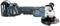 A hand-held, cordless angle grinder in blue, black and white. The brand is visible on the handle.