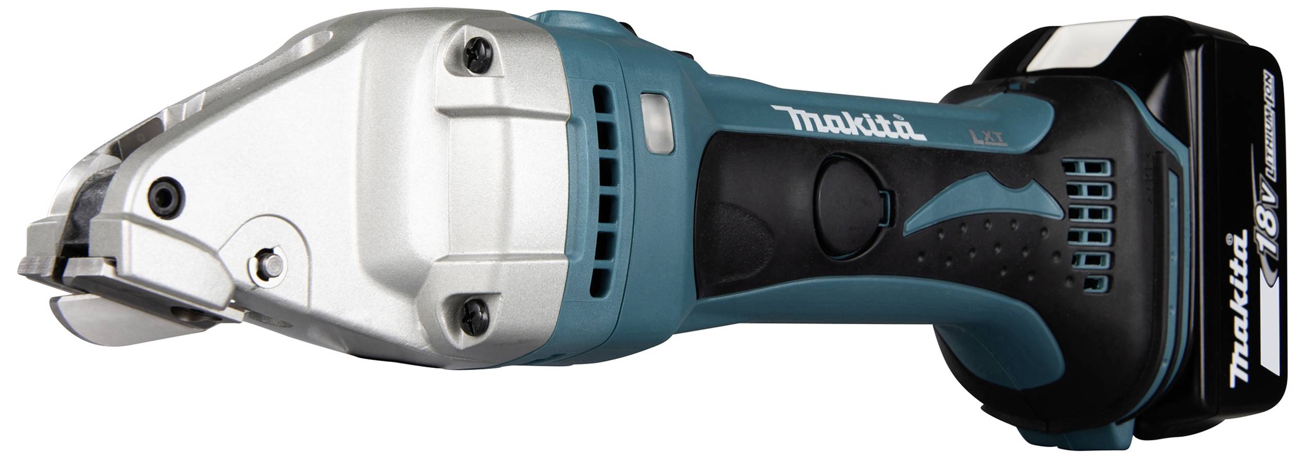 Cordless angle grinder with blue casing and battery, 'Makita' brand, suitable for metal cutting and DIY tasks.