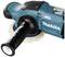 An electric angle grinder with a blue casing and black handle. Brand name visible on the casing.