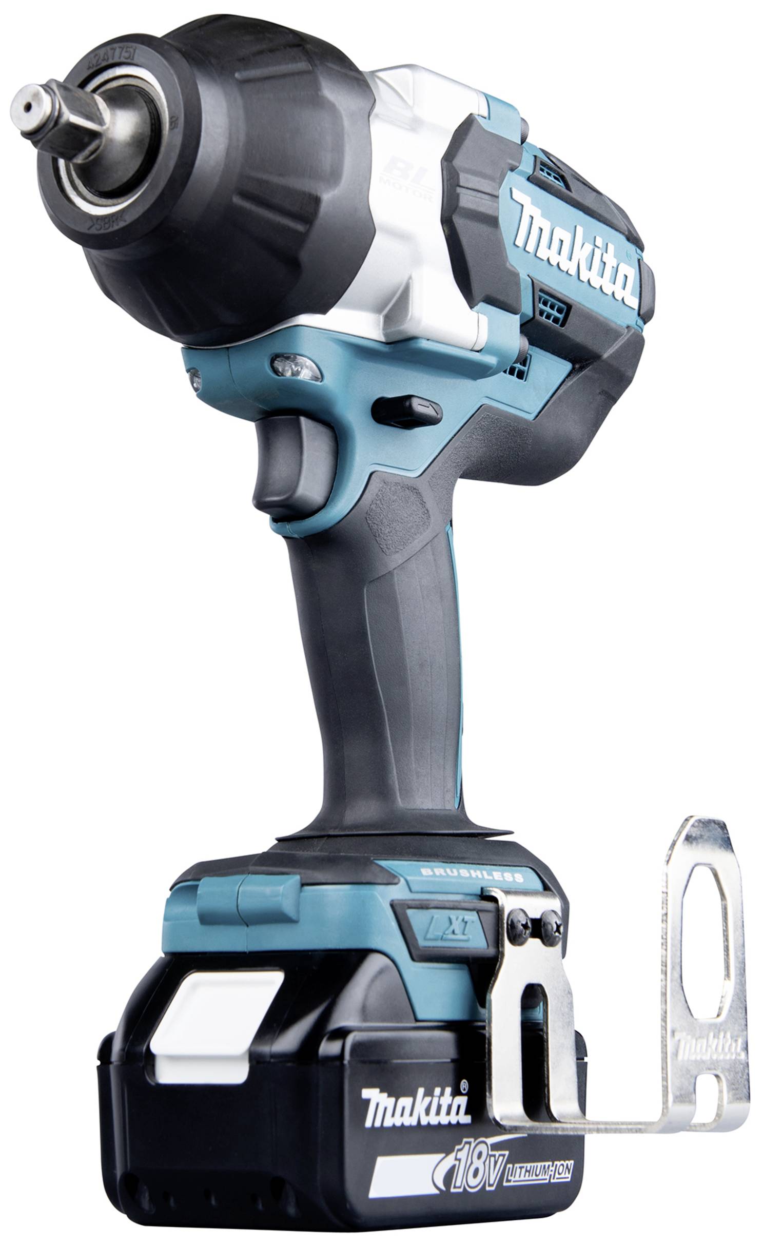 A cordless impact driver in blue and black with an ergonomic grip and battery pack, suitable for screw-driving tasks.