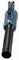 Blue leaf blower with a black tube, front view. Device for removing leaves in the garden or on pavements.