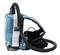 Portable backpack vacuum cleaner with flexible hose and adjustable straps. Designed for flexible cleaning in work environments.