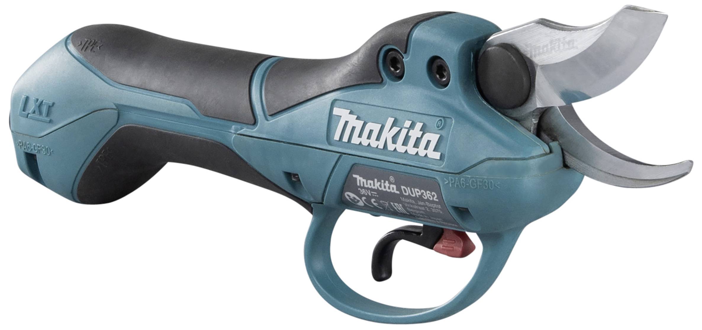 Electric Secateurs in Blue with Ergonomic Handle and Silver Cutting Blades, for Garden Work and Efficient Cutting.