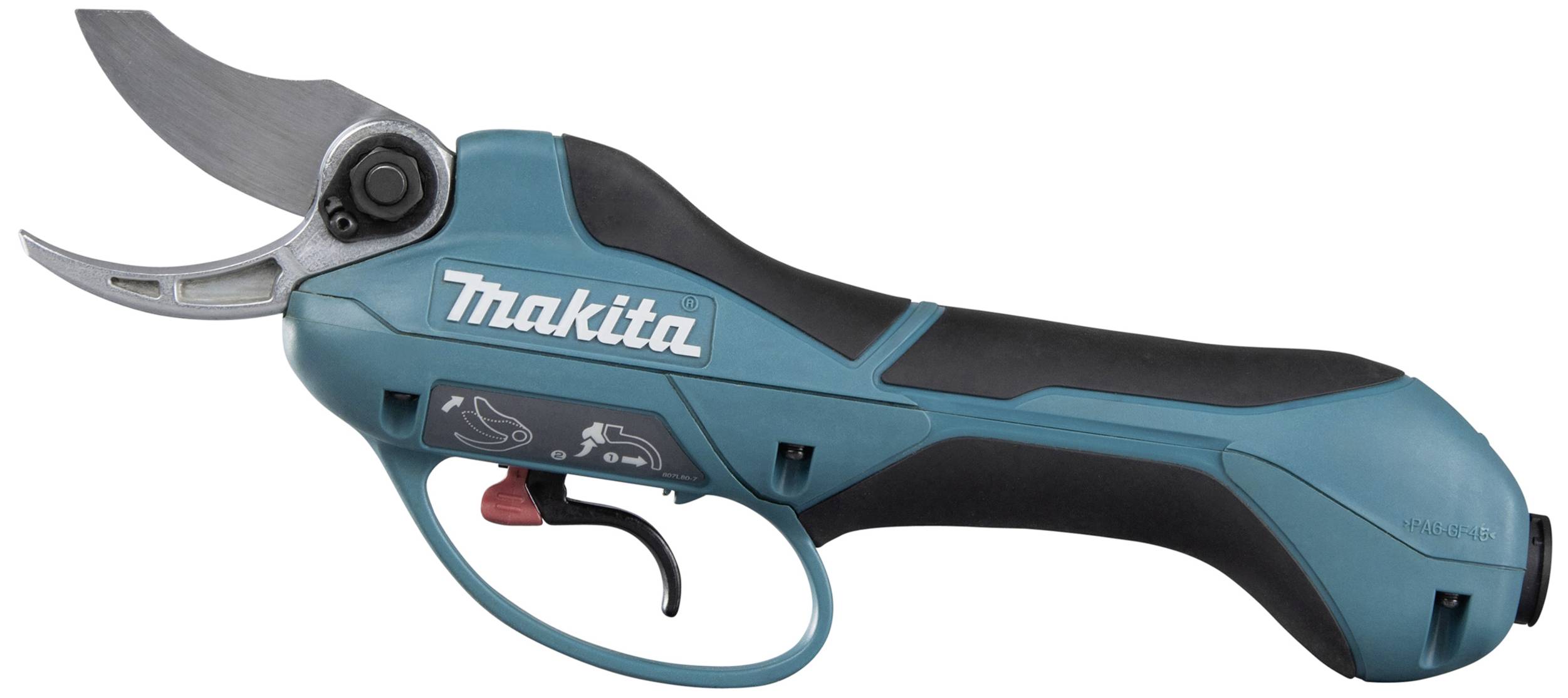 Battery-powered garden shears with an ergonomic handle and sharp blade, suitable for precise cutting in gardening tasks.