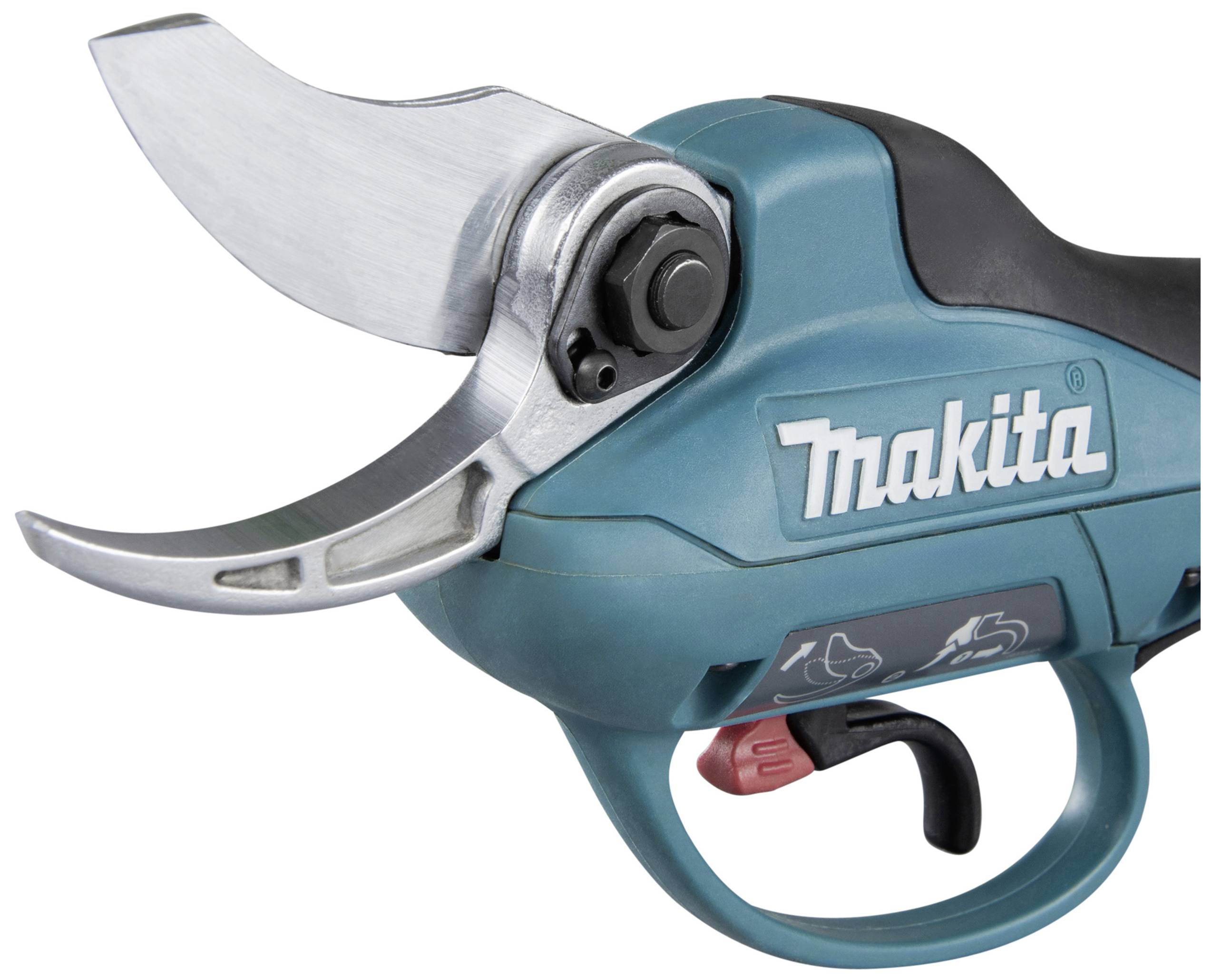 Electric Pruning Shears in Blue for Garden Maintenance. Sharp Metal Blade and Comfortable Handle with Safety Switch.