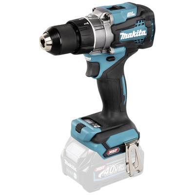 A blue and black cordless drill with a 40V battery, side hook, and ergonomic grip.