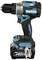 Blue-black cordless drill with metal drill head and 40V battery by Makita.