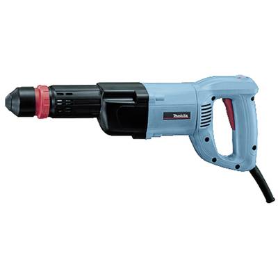 A blue and black electric hammer drill with a red ring and black handle, suitable for heavy-duty drilling work.