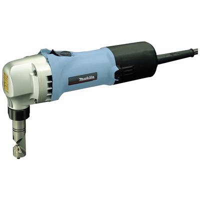 Makita power tool, a blue and black nibbler for sheet metal processing, with an ergonomic grip and steel head.