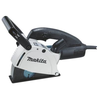 A Makita electric hand tool, a wall chaser with a black handle and silver casing, for cutting into brickwork.