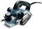 Electric hand planer in blue and black. It has a handle, an adjustable depth wheel, and a long power cable.